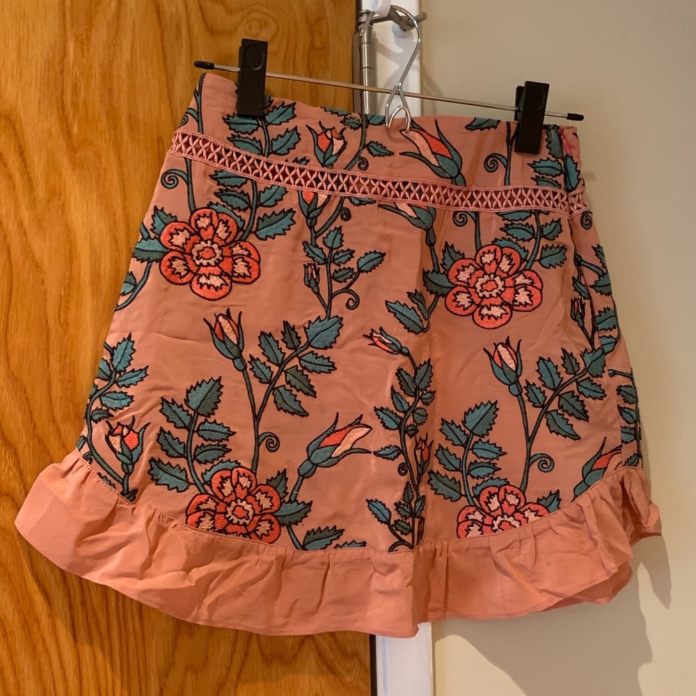 For Love and Lemons pink floral mini skirt